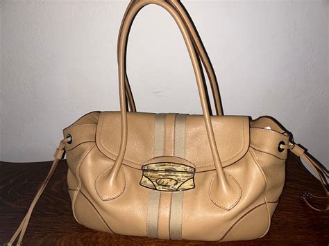 Prada Vitello Daino Tan Leather Shoulder Handbag with Silver 